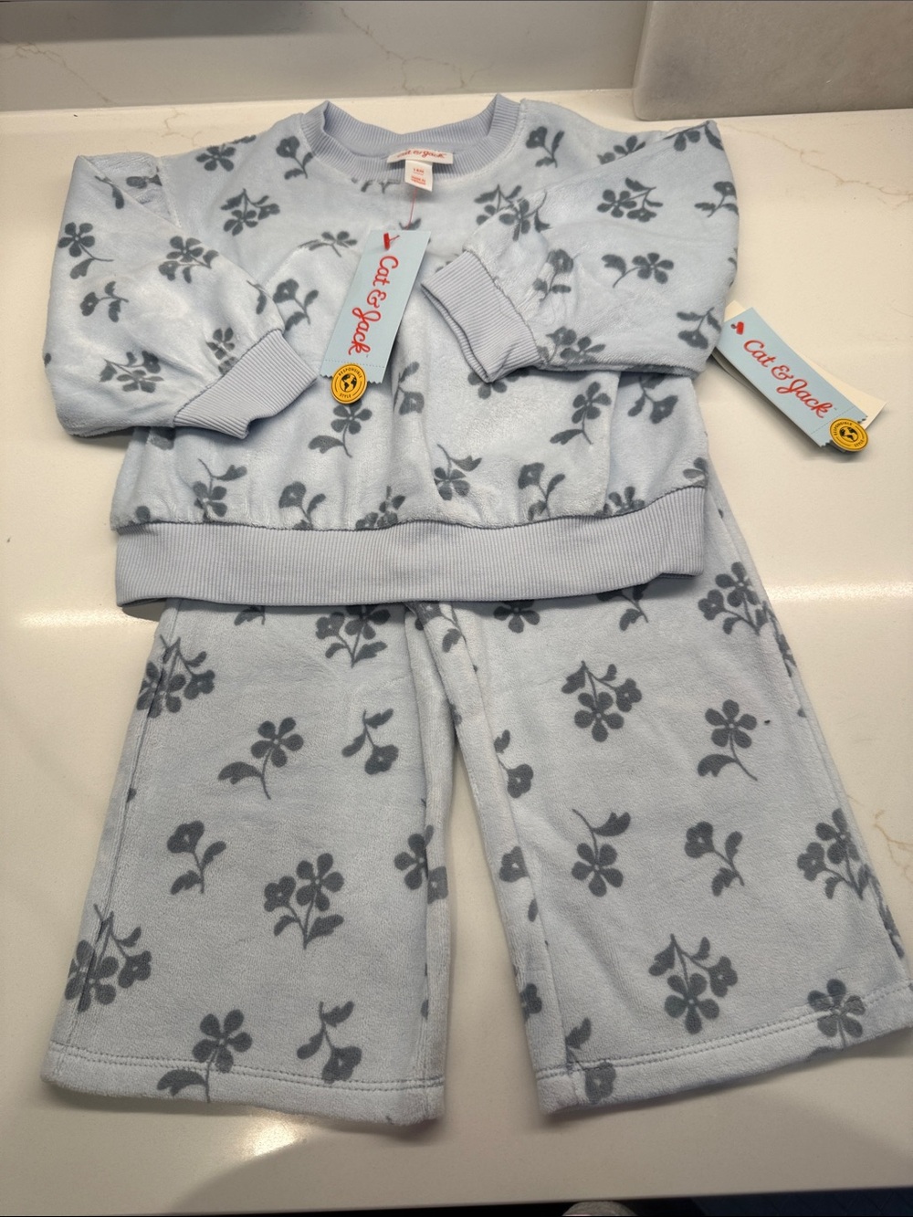 Cat & Jack Light Blue Floral outfit Set with Gray Flower Print